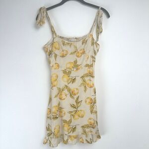 Urban Outfitters Jolene‎ Dress Size Small Linen Blend Fruit Ruffle Smocked